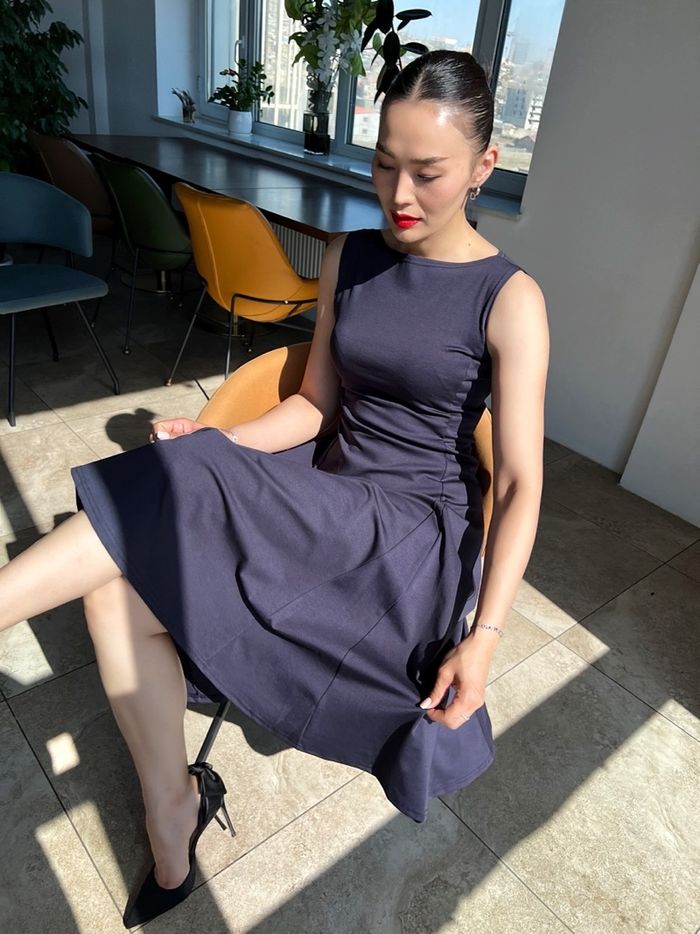 Boat neck dress /хөх/