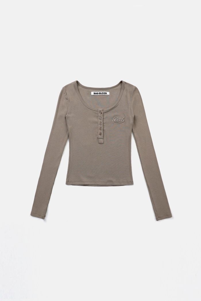 Beyond Soft Henley Neck Long Sleeve - Tobacco