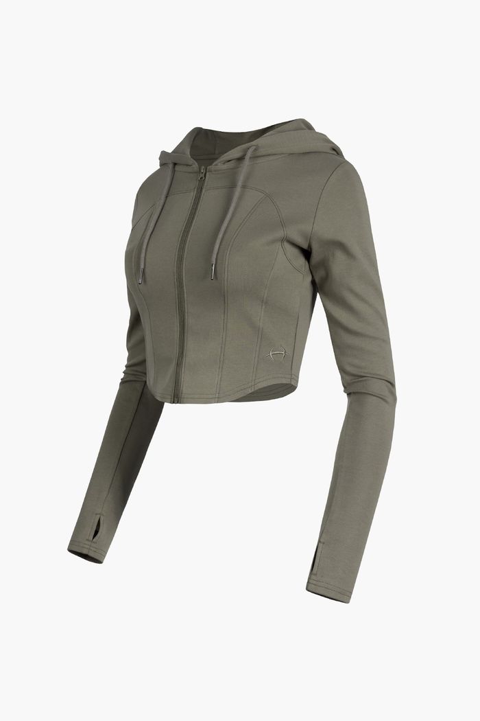 Womens Round Crop Zip Hoodie