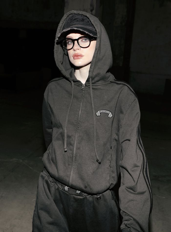 Billy Washed Hooded Zip-Up - Charcoal