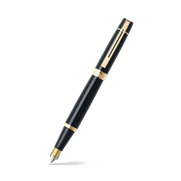 Sheaffer® 300 Glossy Black Fountain Pen With Gold Trims FP M 