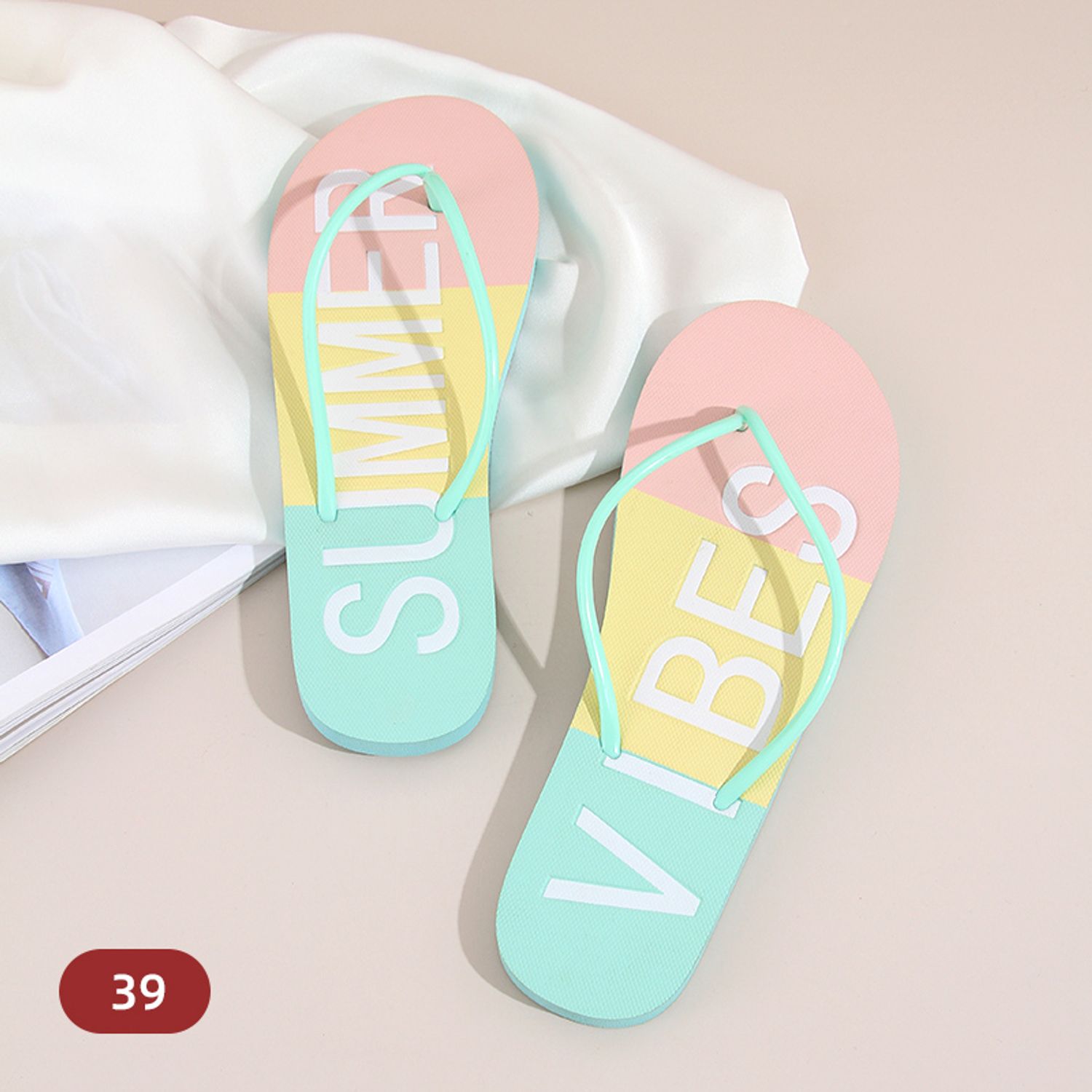 (Green 39) English Series Assorted Colors Flip Flops for ladies