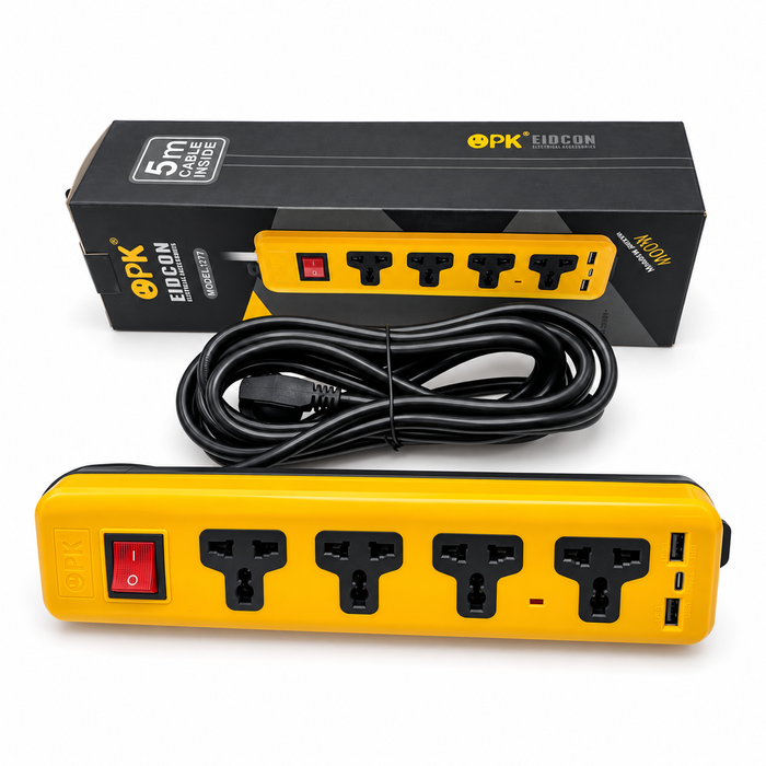 Уртасгагч, олон оролттой 5 м урт,  4 залгуур, USB болон Type-C