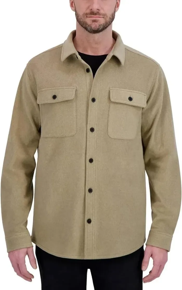 Kirkland Signature Men's Shirt Jacket Heavyweight 2-Way Stretch, Tan, Size XL
