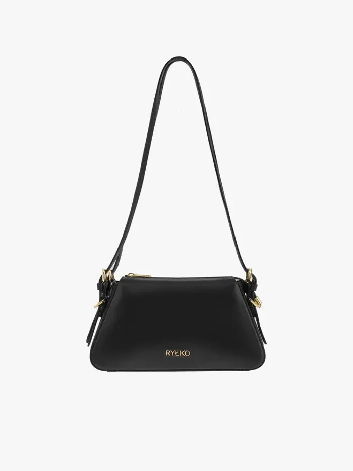 Small black handbag made of grain leather