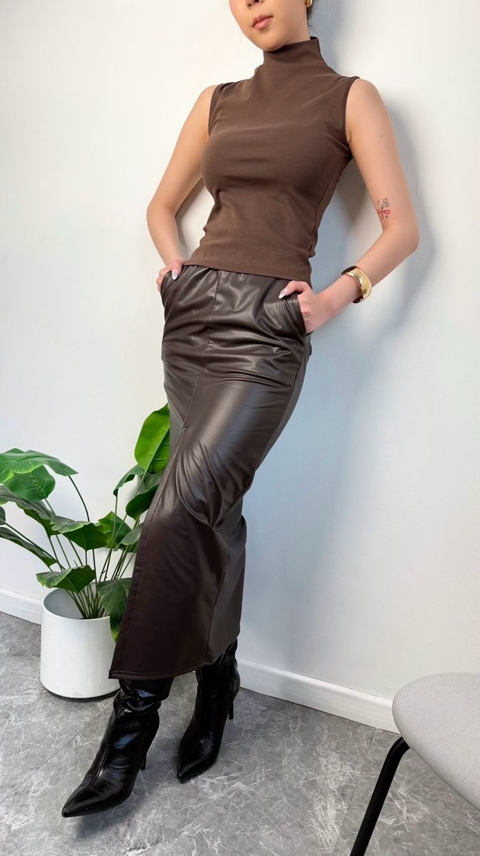 Leather long skirt