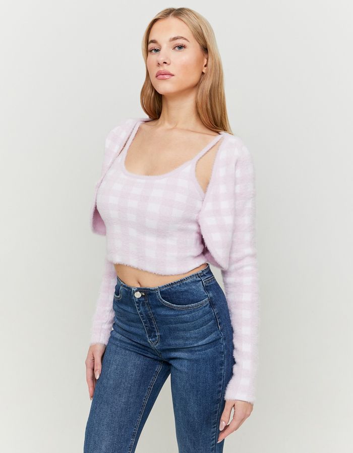 Pink Vichy Fluffy Cardigan