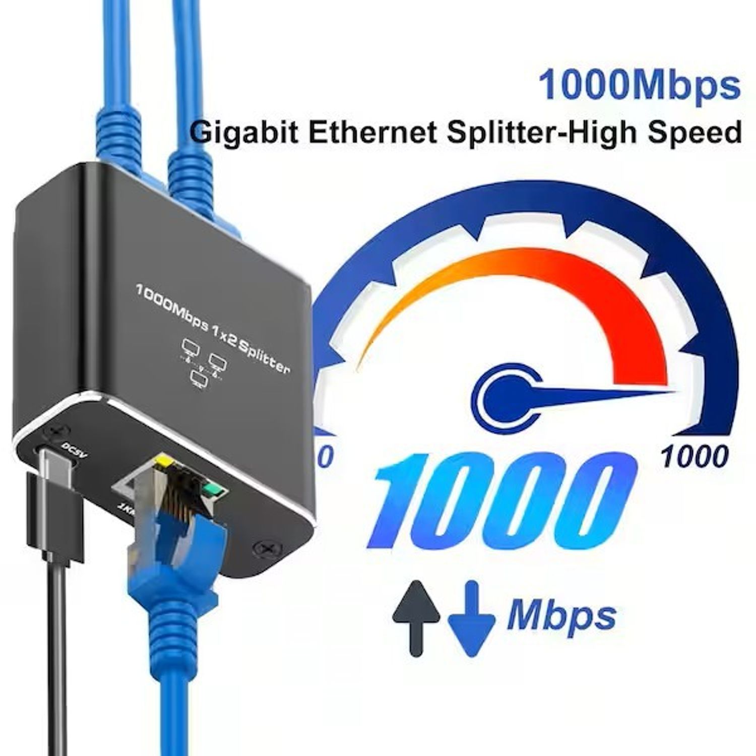 1x2 Gigabit 1000Mbps RJ45 Ethernet Splitter (LAN Network Adapter, Plug & Play)