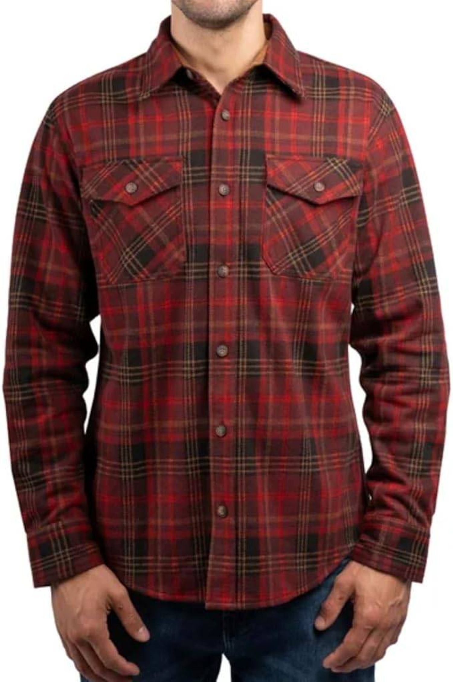 Jachs New York Men's Long Sleeve Button Up Brushed Flannel Shirt, Red, Size L