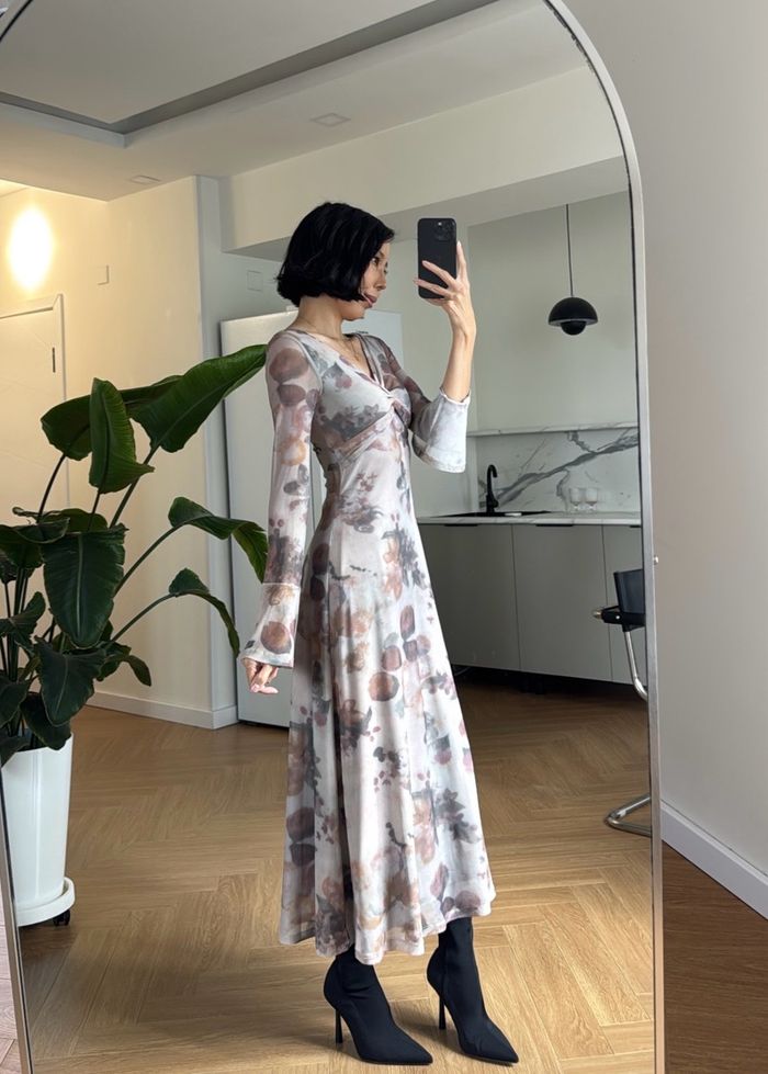 Retro Print V-neck Dress