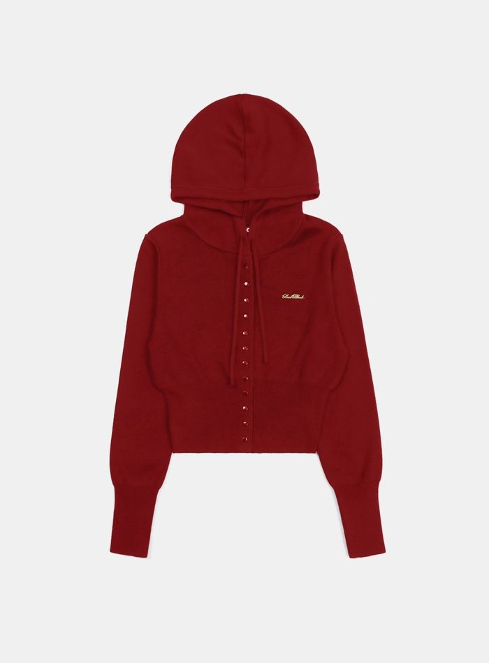  Pure Classic Button Up Hooded Cardigan - Red