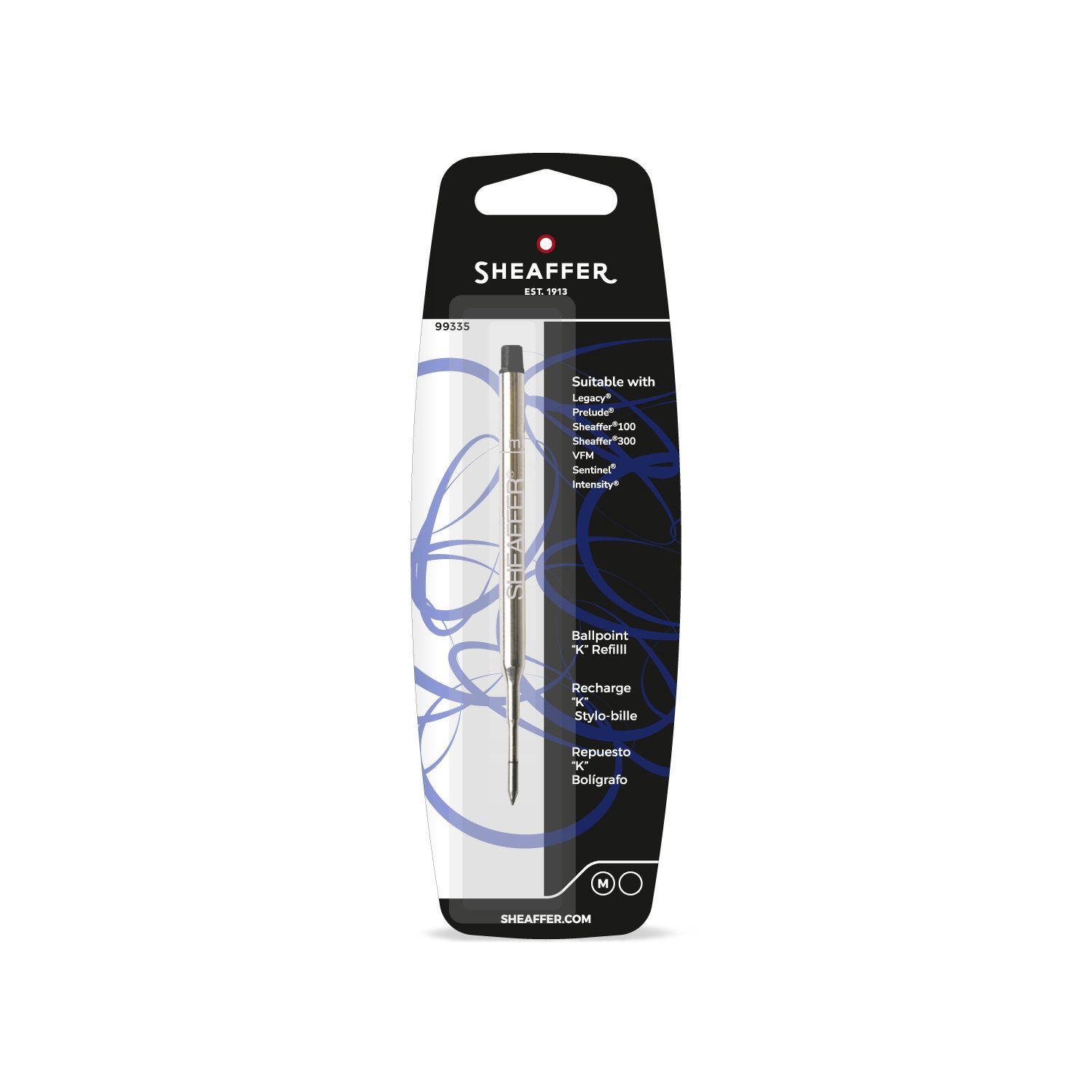 Sheaffer® Ballpoint Refill "K" Style - Black Medium - Blister Card 
