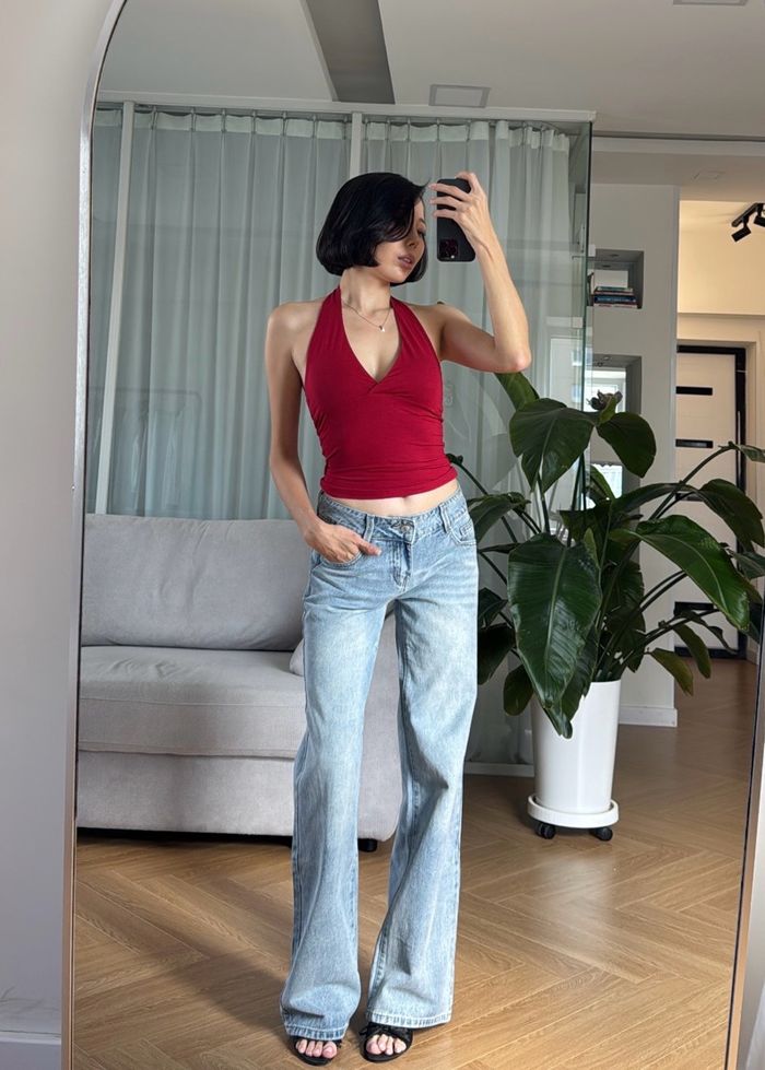 V-neck Sleeveless Top /Red/