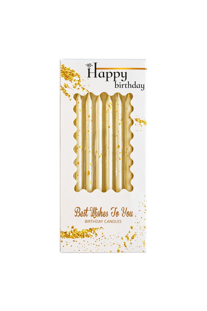 Six Ivory Gold-Splattered Birthday Candles