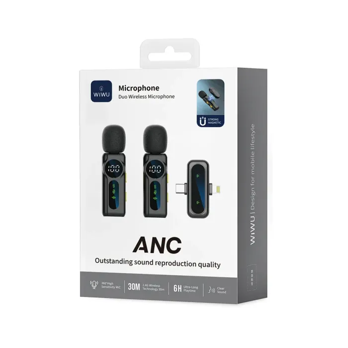 WiWU Dual Wireless Lavalier Microphone Wi-WM007 Real Time Noise Reduction with Dual Mode Receiver