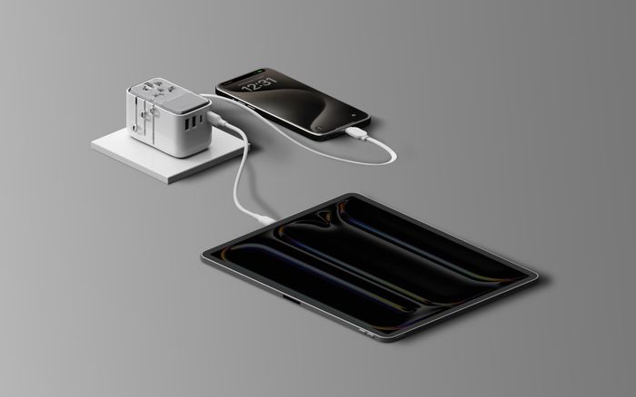 1-World+ Flow 35W 4-Port w/ Built-in USB-C Cable + AC Travel Adaptor