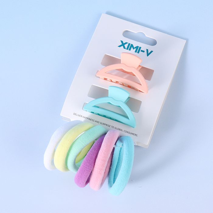 Colorful Dull Polish Hair Clips & Terry Hair Ties Set