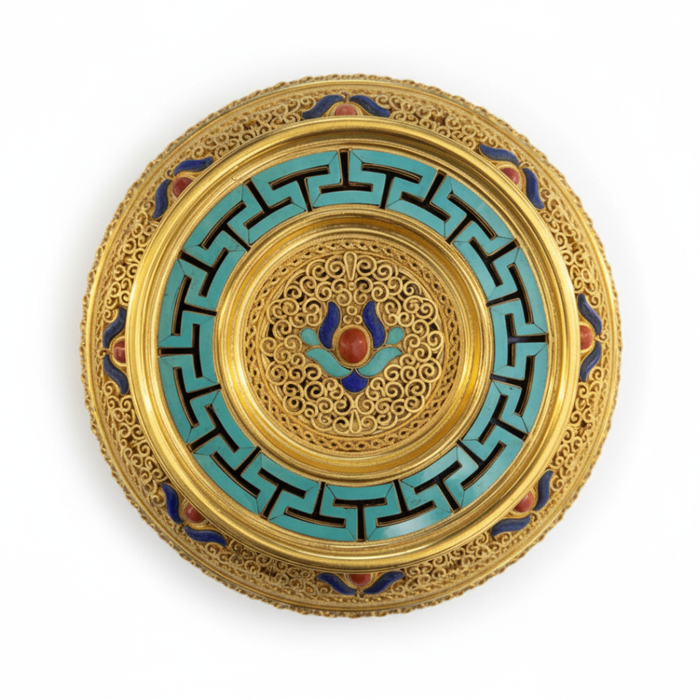 Мөнгөн хул (25см), сүлжмэл, хөөмөл, алтан шармал 