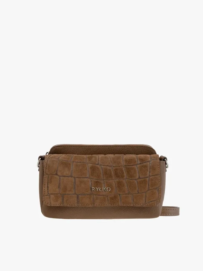 Light brown small handbag crocodile leather pattern