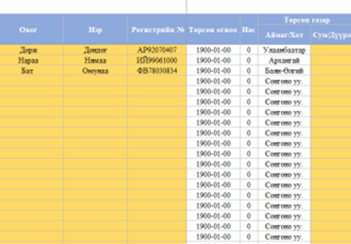 Ажилтны бүртгэл мэдээллийн сан-МАСТЕР ДАТА 1 хэсэг