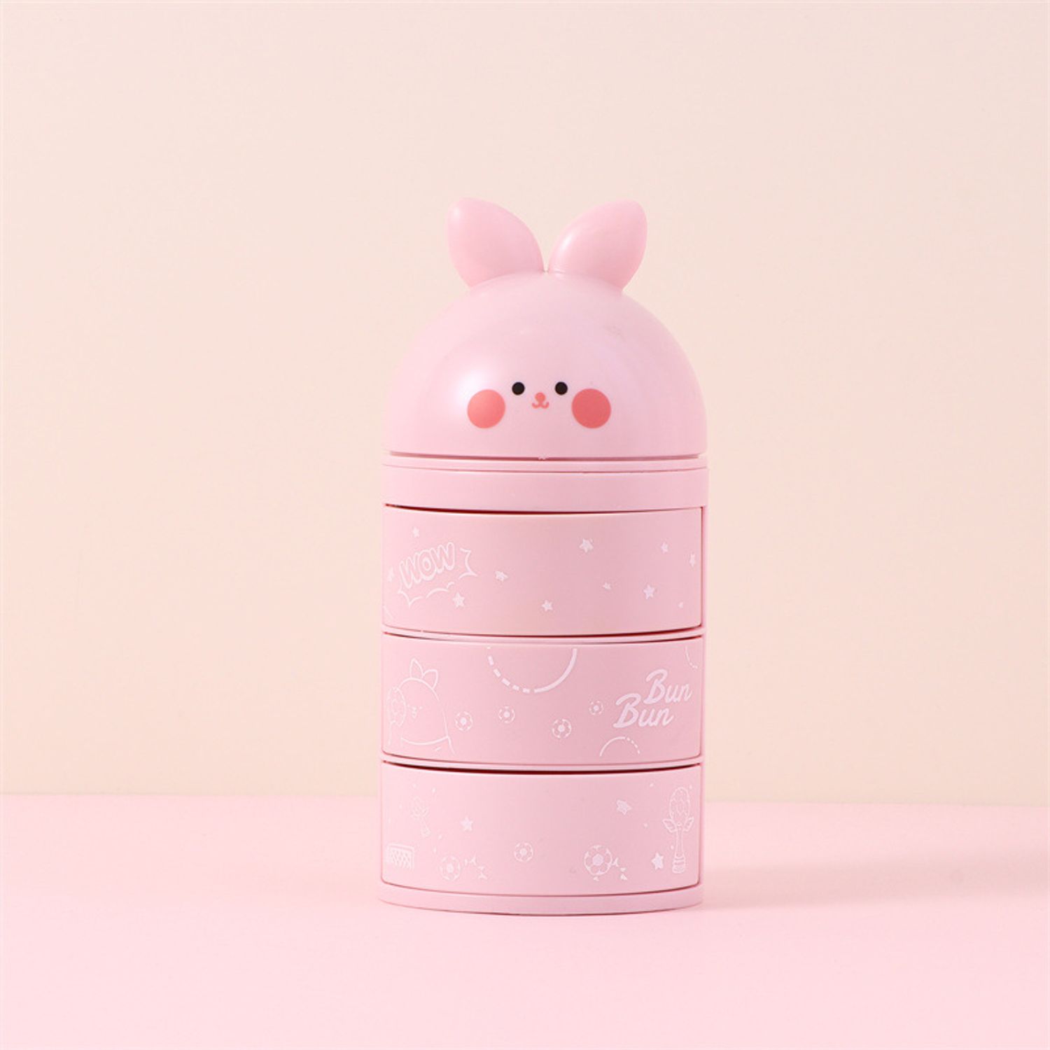 Cartoon Three-Layer Rotating Desktop Plastic Storage Box (Pink)