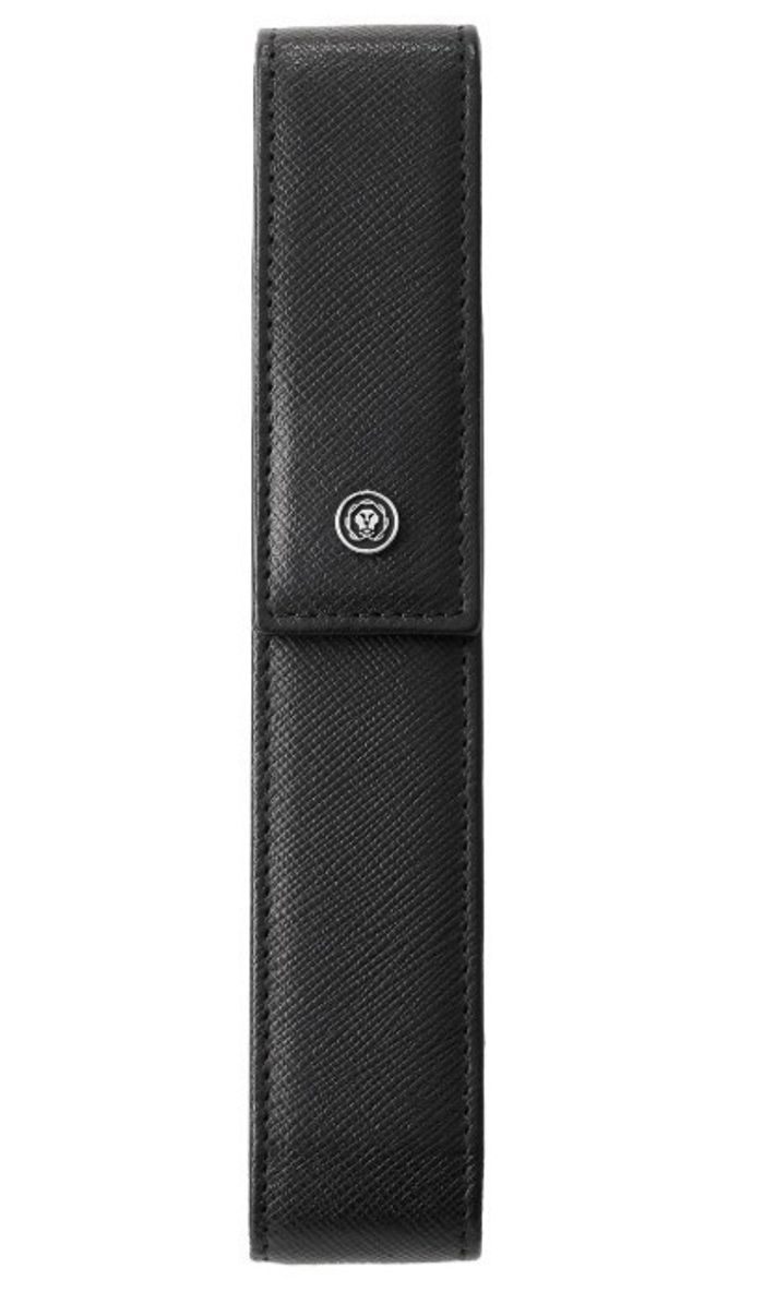 Classic Century Black Lacquer Ballpoint Pen with Classic Black Magnetic Leather Single Pen Case Gift Set