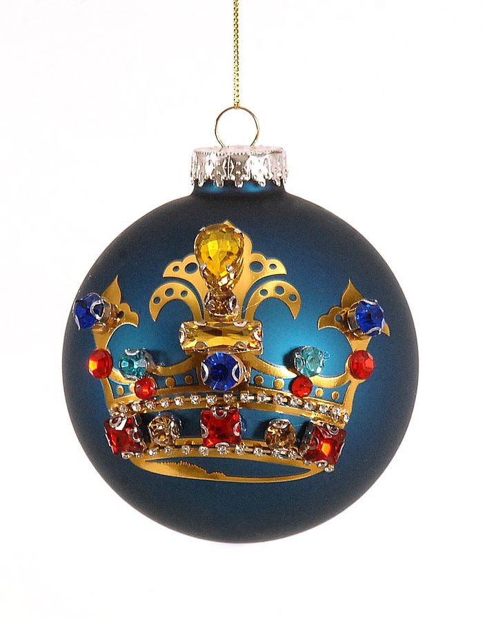 Hanging blue glass ball w/crown pattern