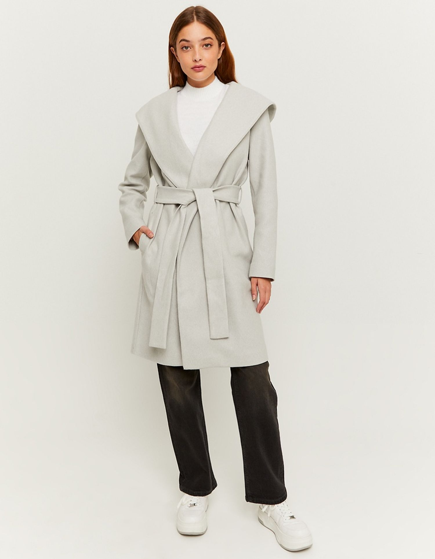 Grey Coat With Belt