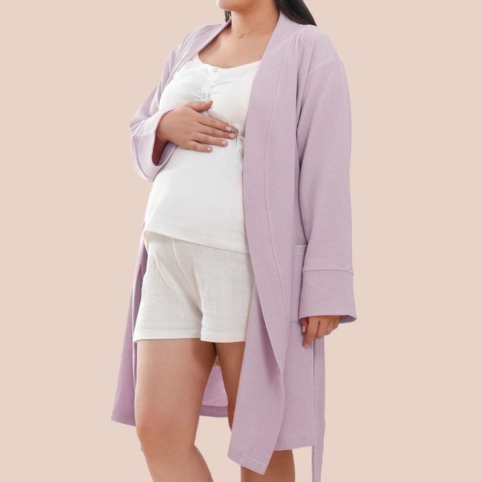 Maternity waffle robe lavender
