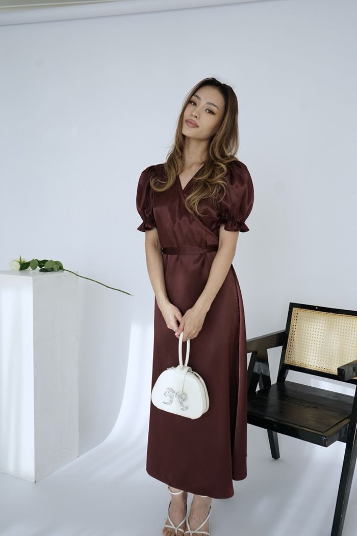 Wine Silky Wrap Dress