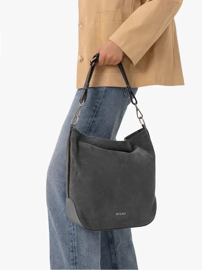 Dark gray leather handbag