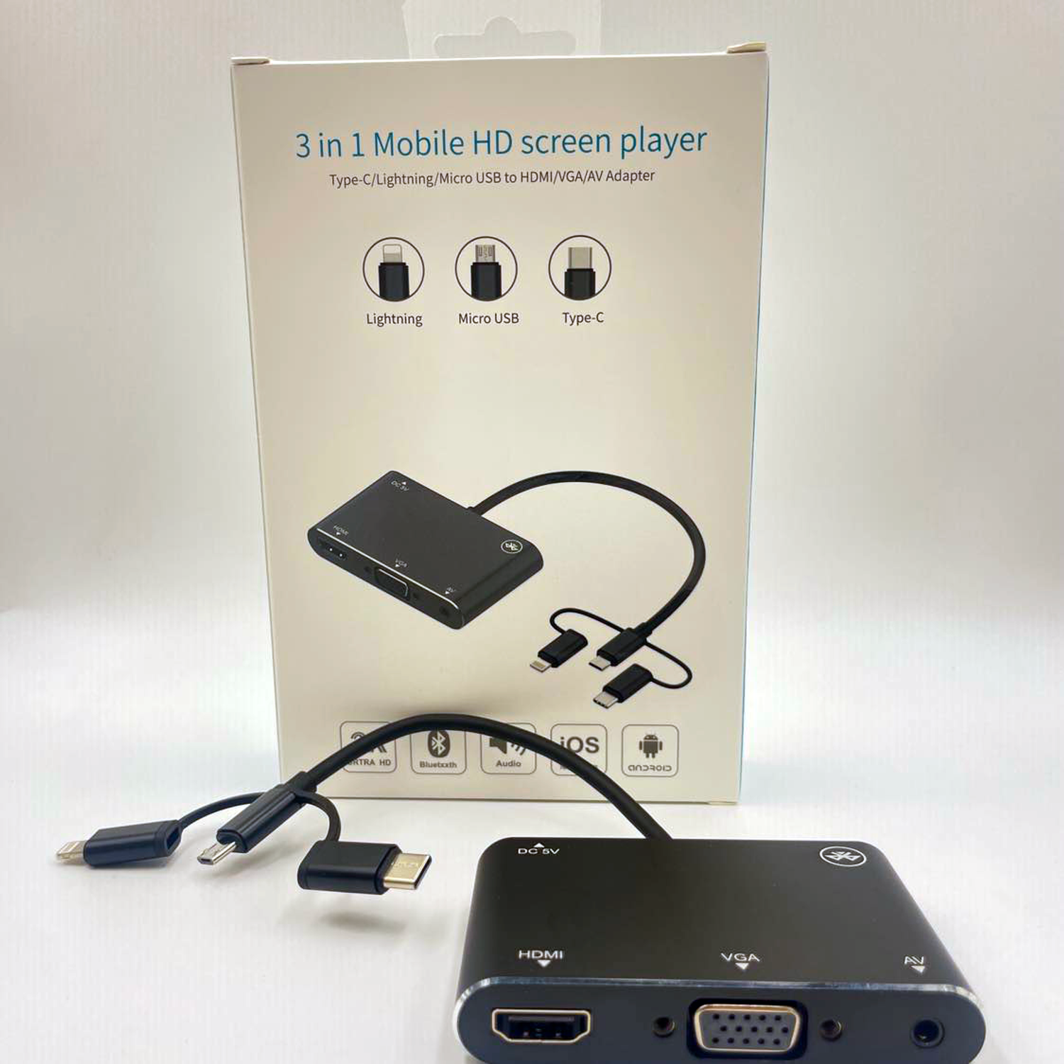 Type-C, Lightning, Micro USB to VGA, HDMI, AV Adapter