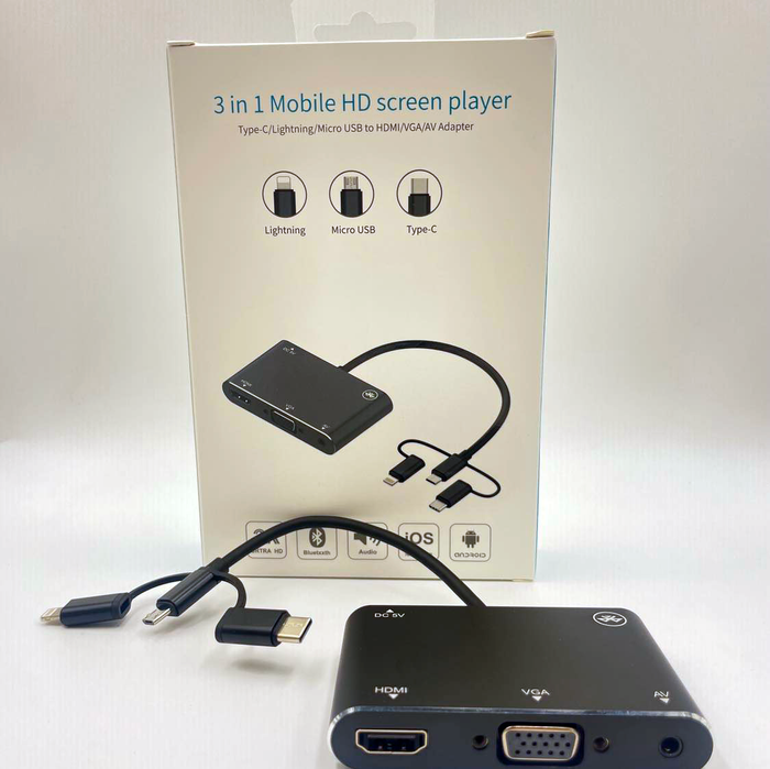 Type-C, Lightning, Micro USB to VGA, HDMI, AV Adapter