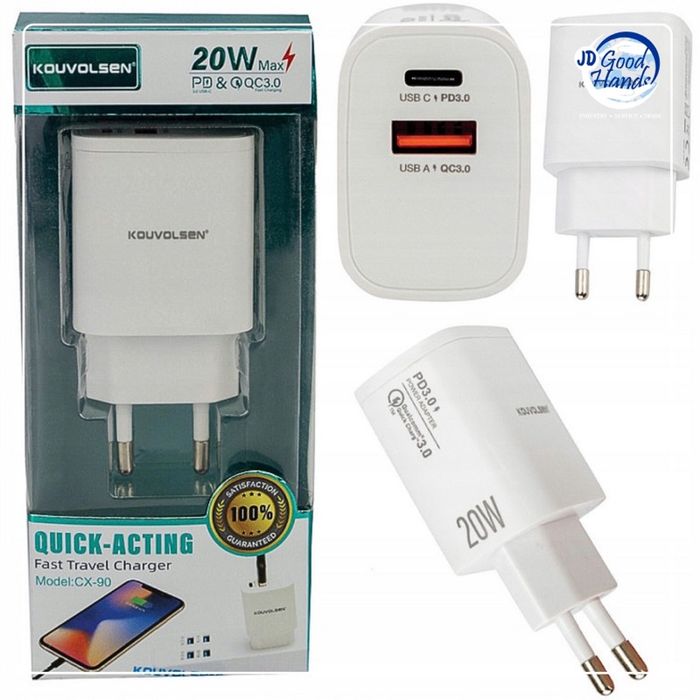 Адаптер 2 оролттой USB+TypeC 20w