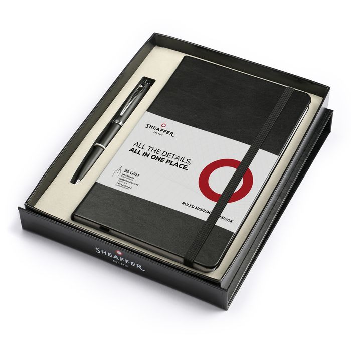 PEN SHEAFFER 100 MATTE BLACK WITH NICKEL PLATE TRIM BP WITH A5 NOTEBOOK IN BLACK GIFTBOX