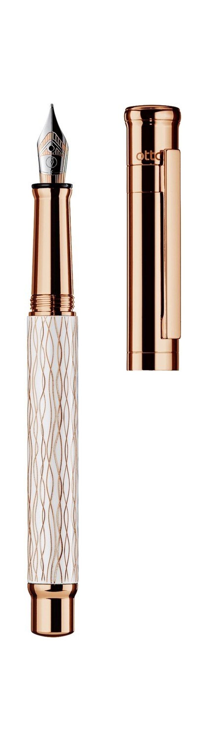 Otto-Hutt Design 04 Fountain Pen - Wave pattern, white lacquered with rosegold plated