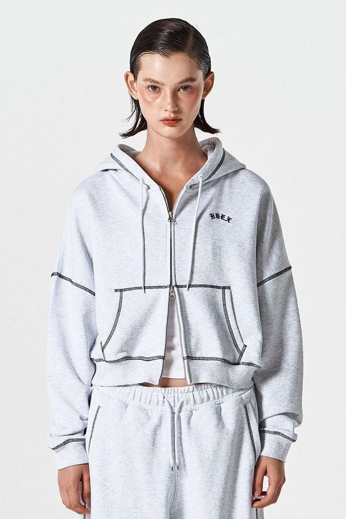 Womens Contrast Stitch Hoodie Zip-up