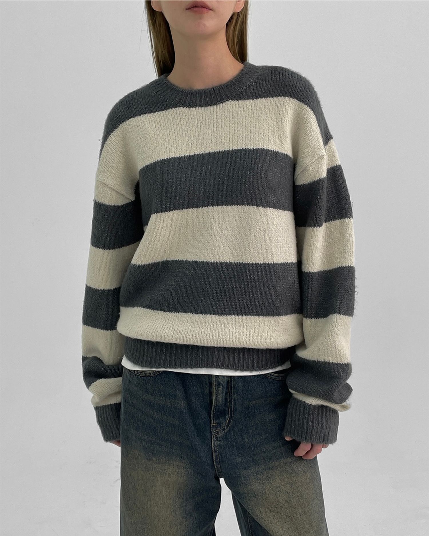 Fluffy Stripe Round Knit