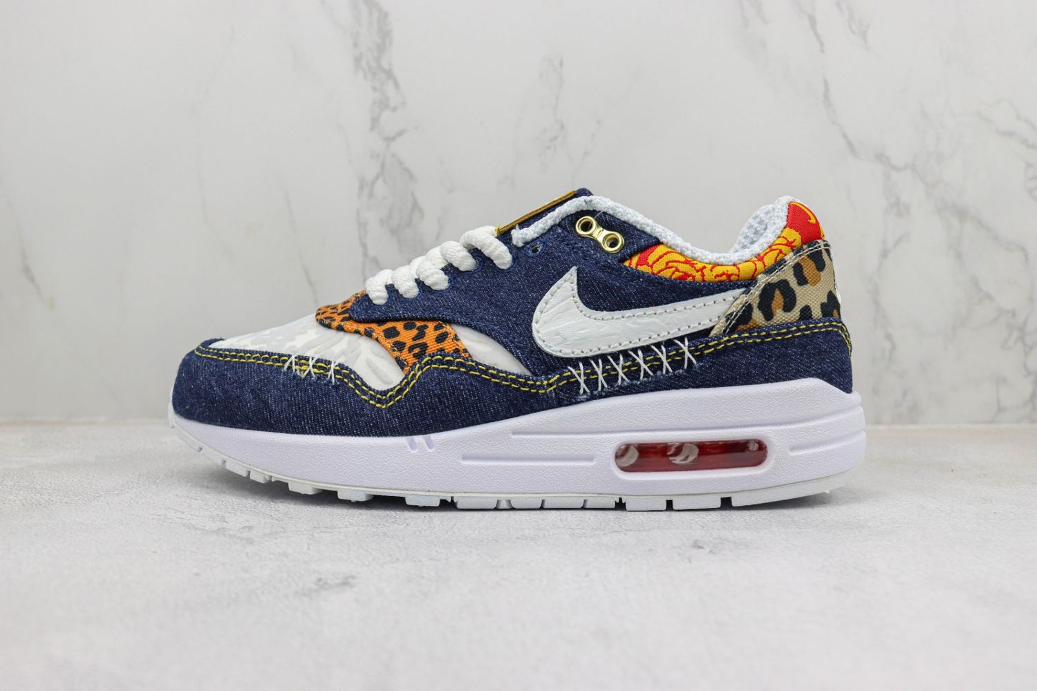Nike Air Max 1 Premium Denim Leopard  University Gold Picante Red