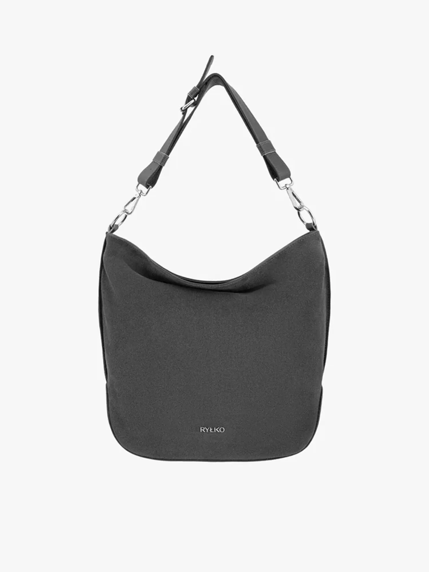 Dark gray leather handbag