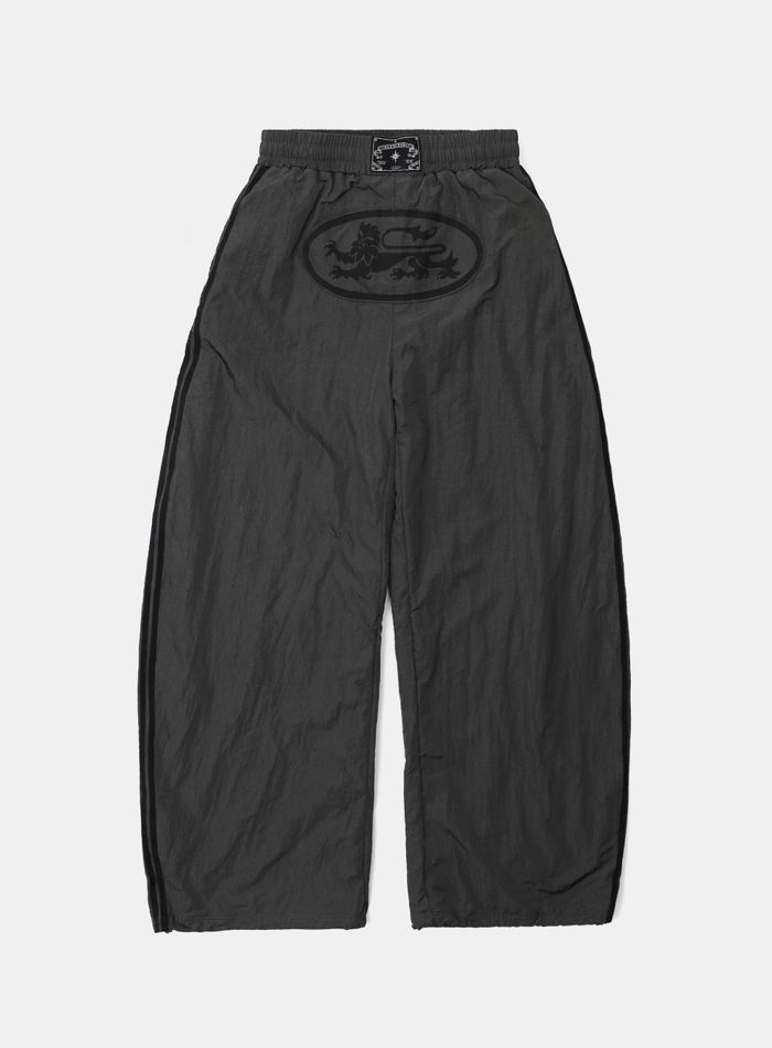 Dark Billy Nylon Curved Track Pants - Charcoal Brown