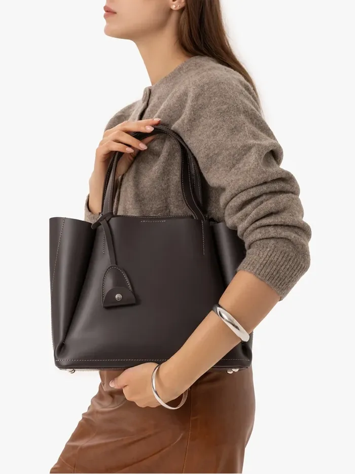 Dark brown leather A4 handbag