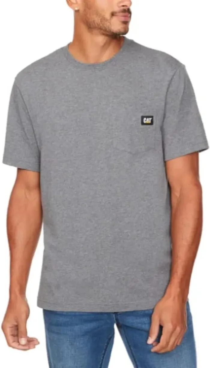 CAT Men's Classic Short Sleeve Logo Tee for Men, Grey, Size L