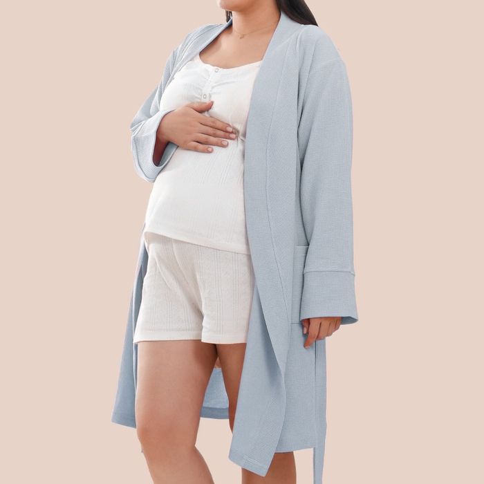 Maternity waffle robe baby blue