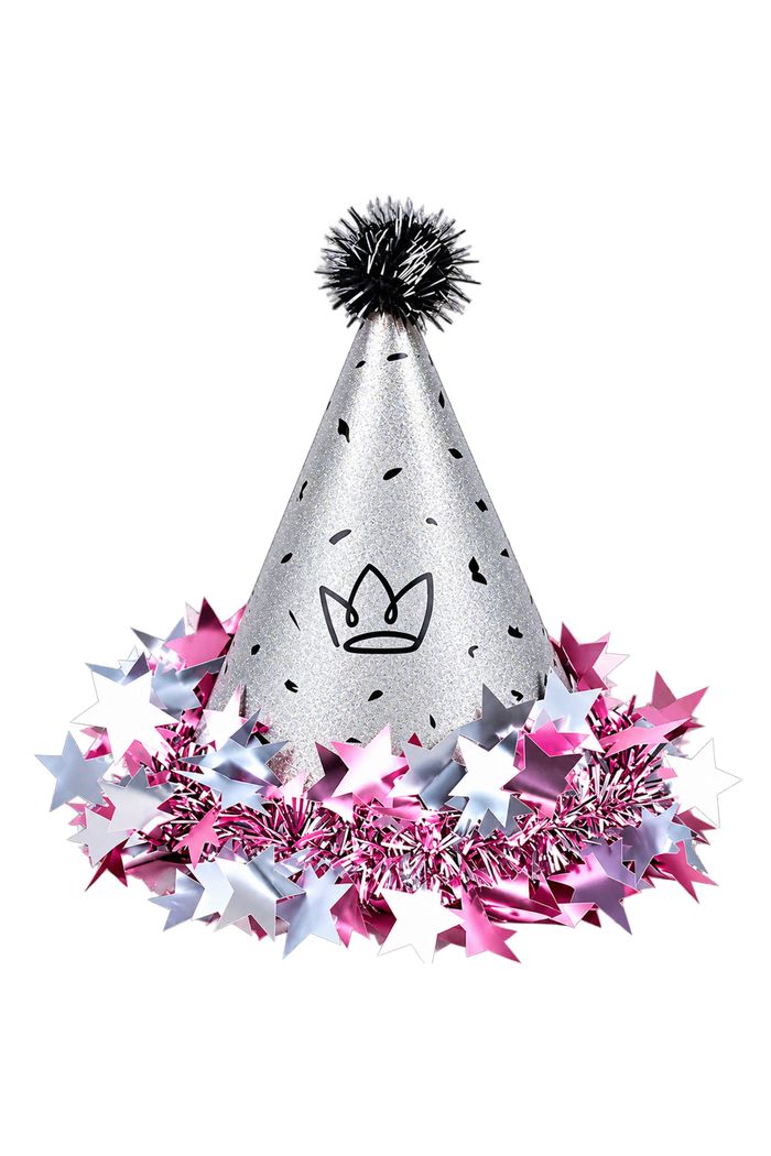 Glittery Silver Star-Pink Tinsel Party Hat
