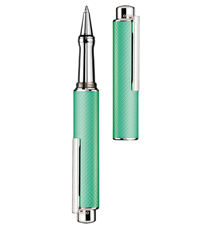 Otto-Hutt Design 05 Ballpoint Pen - square matt, mint lacquered with platinum plated