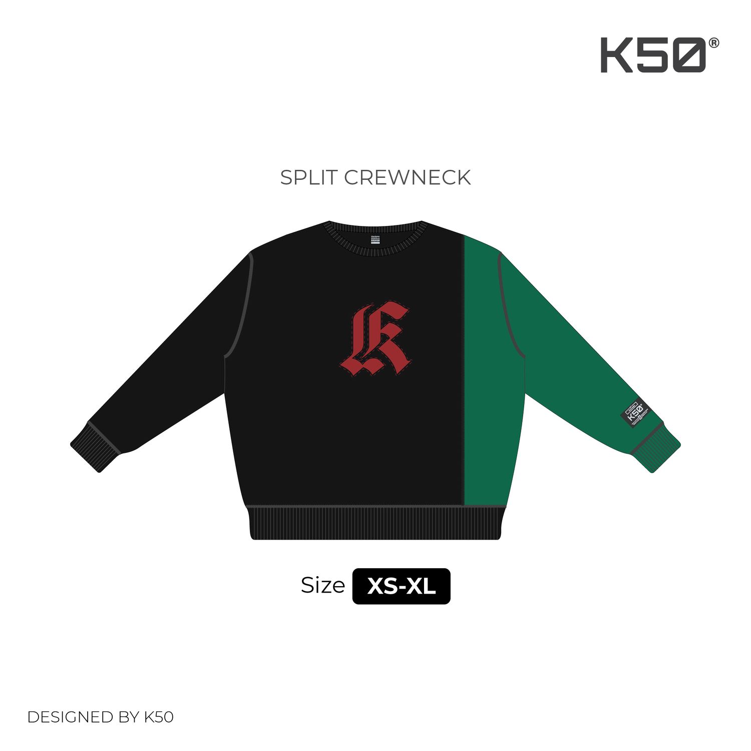 Split Crewneck - Blk/Red/Grn