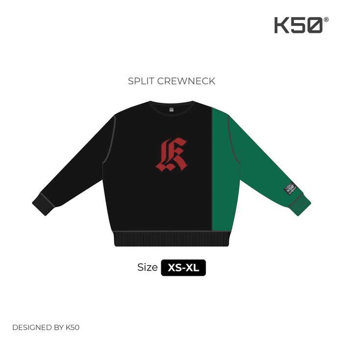 Split Crewneck - Blk/Red/Grn