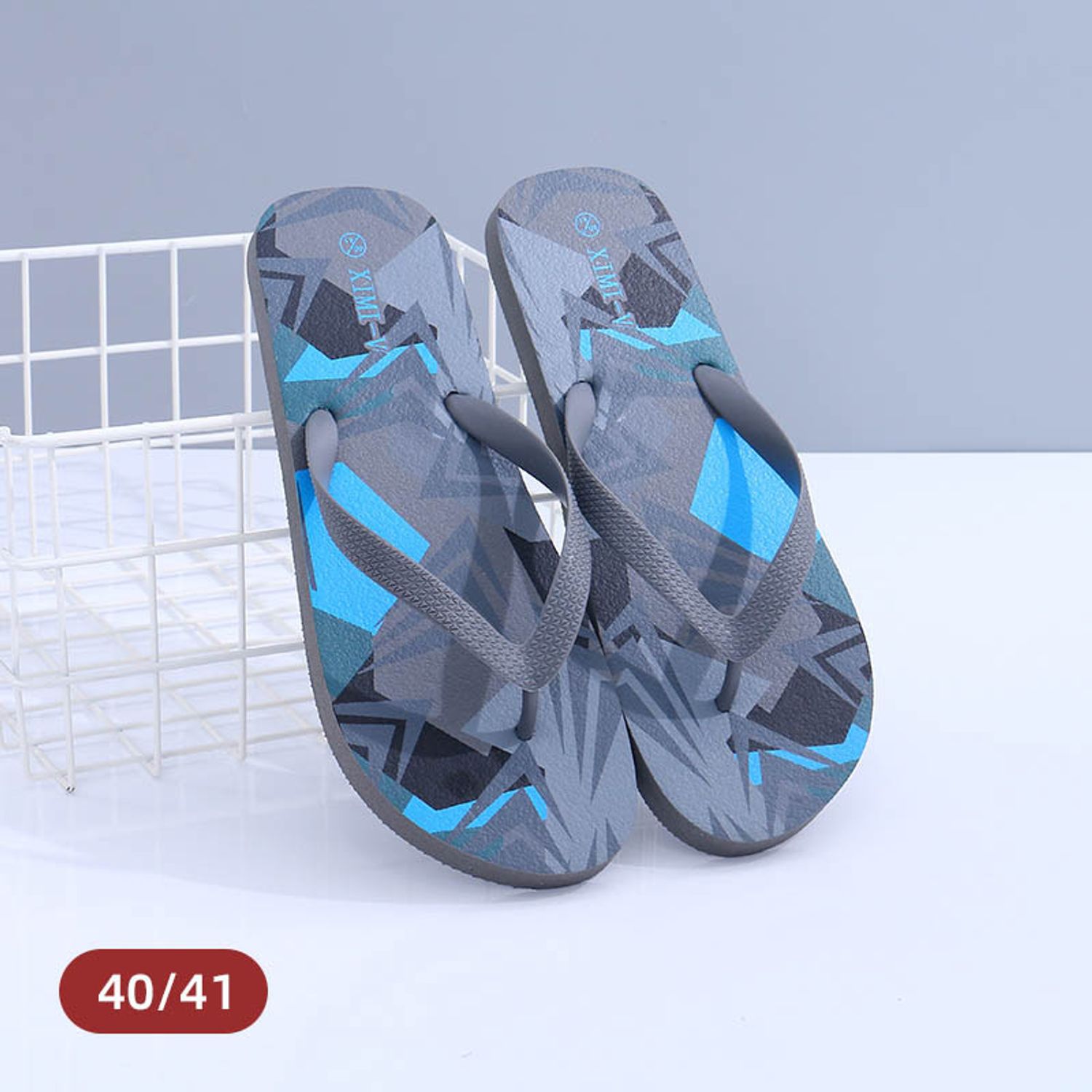 Geometric Contrast Color Flip Flops for Men(Gray)(40/41)