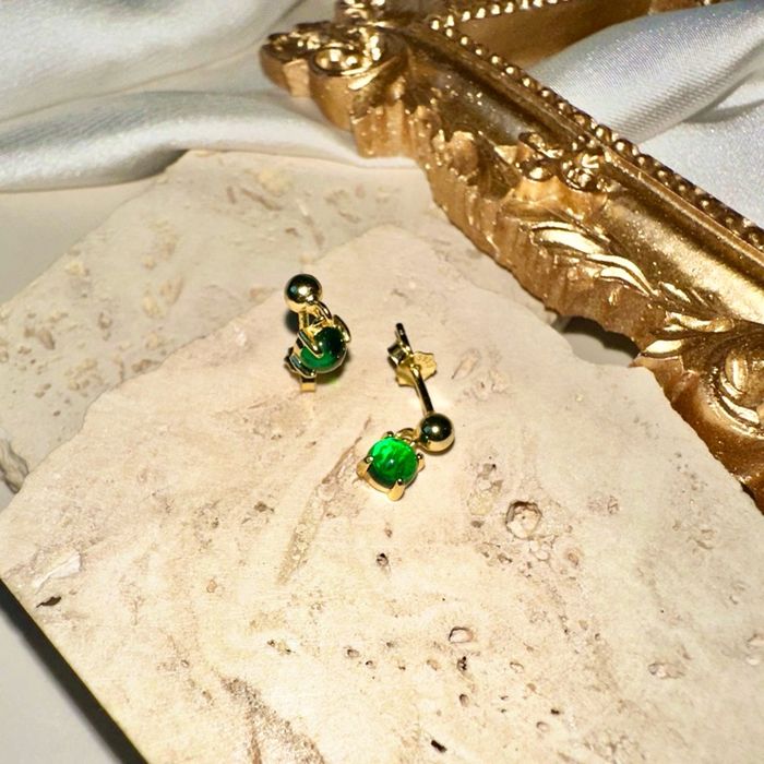 Маргад S925 мөнгөн 14К алтан бүрмэл ээмэг